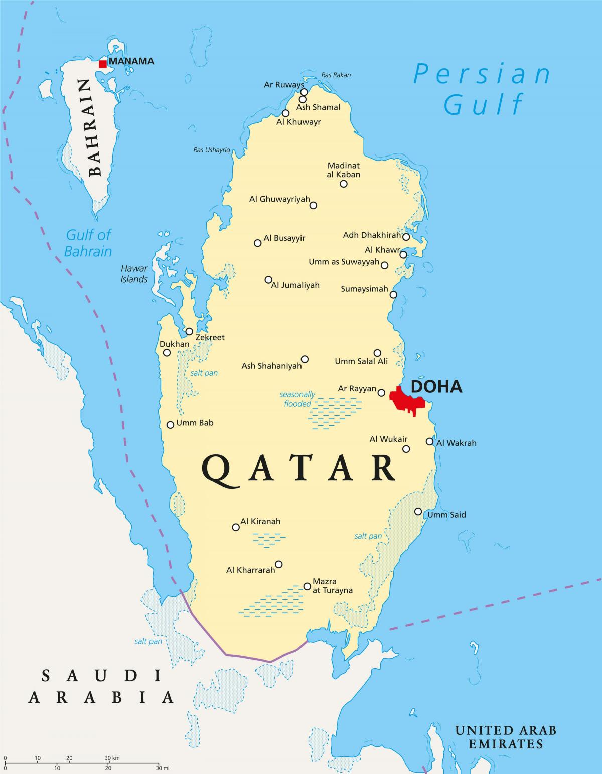 qatar peta dengan kota